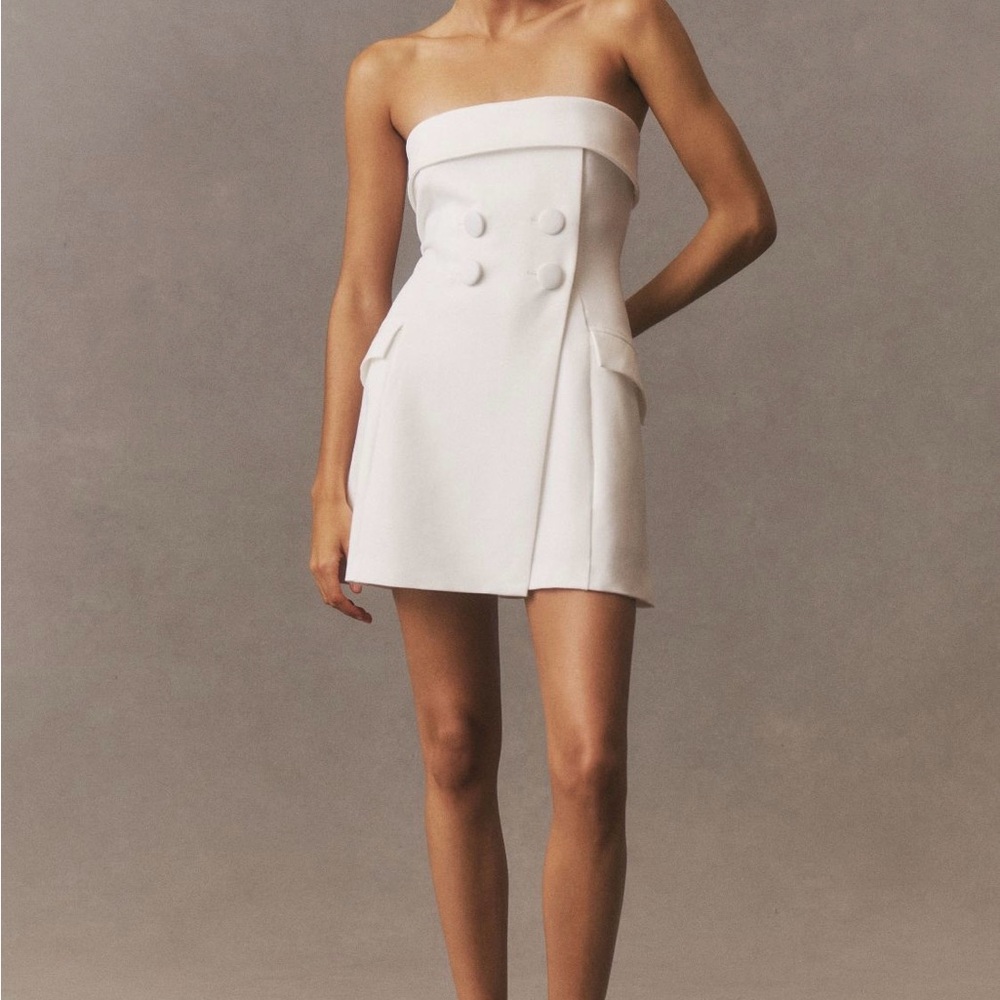 BHLDN White Pleated Strapless Sheath Dress